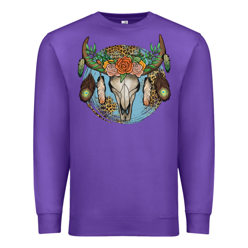 Floral Feather Bull Skull Premium Sweatshirt by JahusDesignShop | Teevron