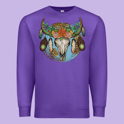 Floral Feather Bull Skull Premium Sweatshirt Designed By Jahusdesignshop
