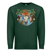 Sports Green floral feather bull skull Premium Sweatshirt - JahusDesignShop