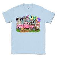 Dusty Blue Happy Easter truck with farm animals Easter Day Classic Tee - CowGirlArtShop