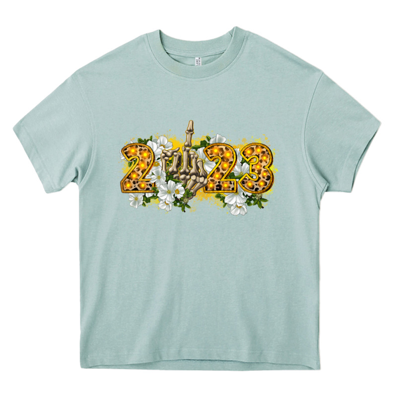 2023 Skeleton Middle Finger New Year Heavy Core Tee by CowGirlArtShop | Teevron