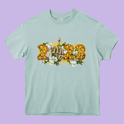 2023 Skeleton Middle Finger New Year Heavy Core Tee Designed By Cowgirlartshop