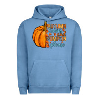 Pigment Pebble Blue Autumn leaves and pumpkin please Urban Hoodie - RanaPortraitStore
