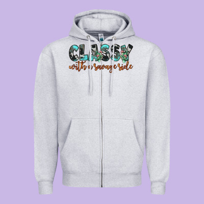 Classy With A Savage Side Zipper Hoodie Designed By Jahusdesignshop