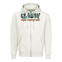 Oatmeal Heather classy with a savage side Zipper Hoodie - JahusDesignShop