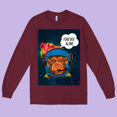 Forever Alone, Monkey, Space, Monkey At Space, Long Sleeve Tee Designed By Bettercallsaul
