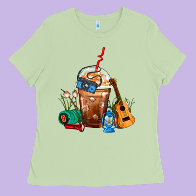 Camping Frappe Coffee Ladies Tee Designed By Fadigitalartstudio