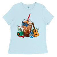 Baby Blue Camping Frappe Coffee Ladies Tee - FaDigitalArtStudio