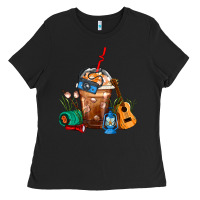Black Camping Frappe Coffee Ladies Tee - FaDigitalArtStudio
