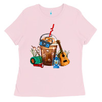Bubblegum Pink Camping Frappe Coffee Ladies Tee - FaDigitalArtStudio