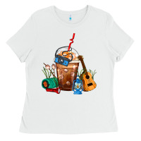 White Camping Frappe Coffee Ladies Tee - FaDigitalArtStudio