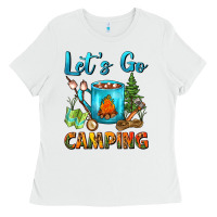 White Let's Go Camping Coffee Mug Ladies Tee - FaDigitalArtStudio