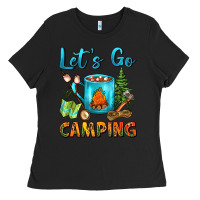 Black Let's Go Camping Coffee Mug Ladies Tee - FaDigitalArtStudio
