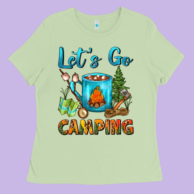 Let's Go Camping Coffee Mug Ladies Tee Designed By Fadigitalartstudio