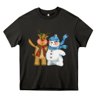 Christmas Reindeer Snowman Heavy Core Tee | Teevron