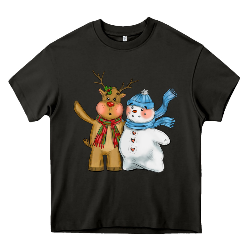 Christmas Reindeer Snowman Heavy Core Tee by CowGirlArtShop | Teevron