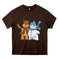 Chocolate Brown christmas reindeer snowman Heavy Core Tee - CowGirlArtShop