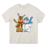 Cream christmas reindeer snowman Heavy Core Tee - CowGirlArtShop
