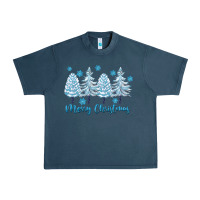 Midnight Navy merry christmas blue trees Urban Heavy Tee - FaDigitalArtStudio