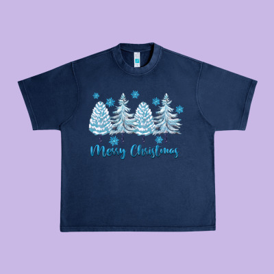 Merry Christmas Blue Trees Urban Heavy Tee Designed By Fadigitalartstudio