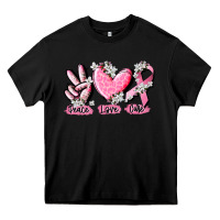 Black peace love cure breast cancer Heavy Core Tee - CowGirlArtShop