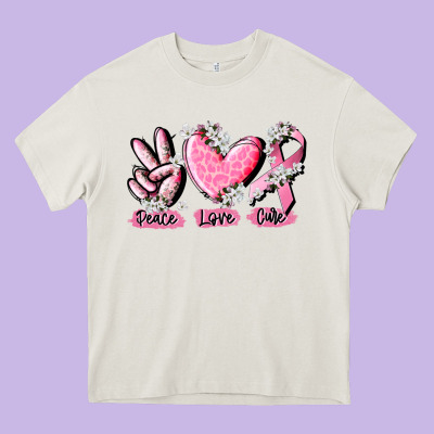 Peace Love Cure Breast Cancer Heavy Core Tee Designed By Cowgirlartshop
