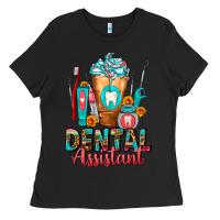 Black Dental Assistant Dentist Frappe Ladies Tee - FaDigitalArtStudio