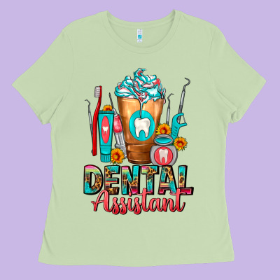 Dental Assistant Dentist Frappe Ladies Tee Designed By Fadigitalartstudio
