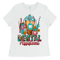White Dental Assistant Dentist Frappe Ladies Tee - FaDigitalArtStudio