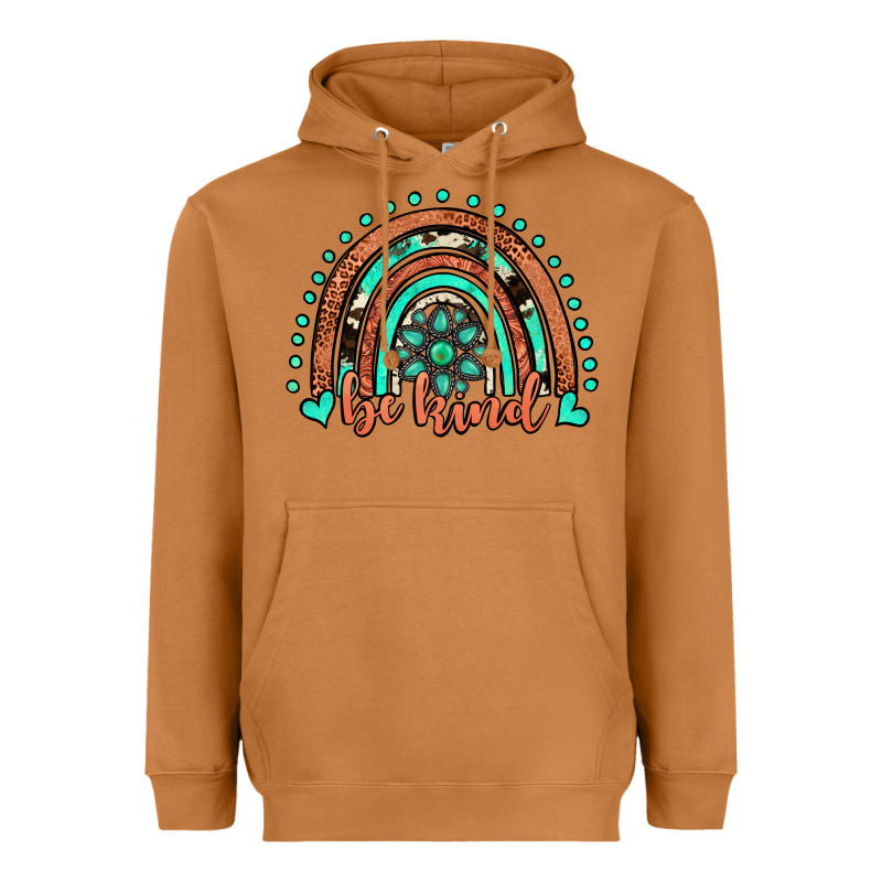 Be Kind Western Turquoise Rainbow Heavyweight Hoodie by JahusDesignShop | Teevron