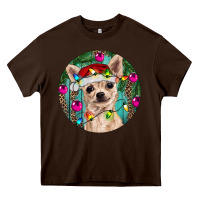 Chocolate Brown Christmas Chihuahua Heavy Core Tee - RanaPortraitStore