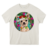Cream Christmas Chihuahua Heavy Core Tee - RanaPortraitStore