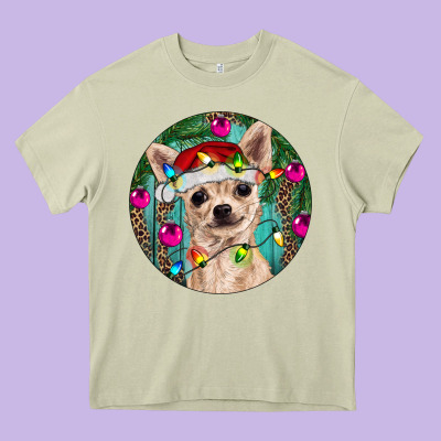 Christmas Chihuahua Heavy Core Tee Designed By Ranaportraitstore