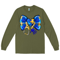 Army Green Down Syndrome Ribbon Long Sleeve Tee - CowhideDigitalArt