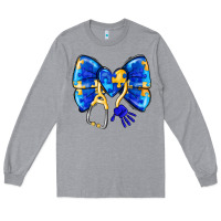 Heather Grey Down Syndrome Ribbon Long Sleeve Tee - CowhideDigitalArt