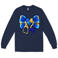Navy Down Syndrome Ribbon Long Sleeve Tee - CowhideDigitalArt
