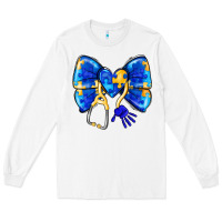 White Down Syndrome Ribbon Long Sleeve Tee - CowhideDigitalArt