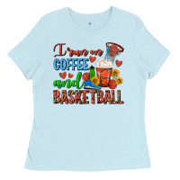 Baby Blue I Run On Coffee And Basketball Frappe Ladies Tee - FaDigitalArtStudio