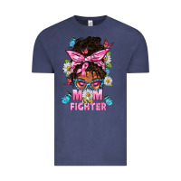 Vintage Denim Mom Is A Fighter And Afro Messy Bun Mom Vintage Tee - BundleAndBundleShop