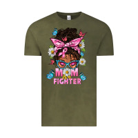 Vintage Olive Mom Is A Fighter And Afro Messy Bun Mom Vintage Tee - BundleAndBundleShop
