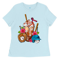 Baby Blue Baseball Frappe Ladies Tee - FaDigitalArtStudio