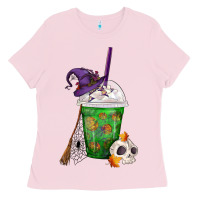 Bubblegum Pink Halloween Spooky Pumpkins Frappe Ladies Tee - FaDigitalArtStudio