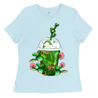 Baby Blue Western Cactus Cold Frappe Ladies Tee - FaDigitalArtStudio