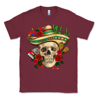 Burgundy Di de los muertos with roses Mexico Classic Tee - HowdyJamesFarm