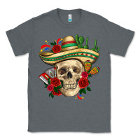 Charcoal Heather Di de los muertos with roses Mexico Classic Tee - HowdyJamesFarm