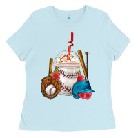 Baby Blue Baseball Frappe Coffee Ladies Tee - FaDigitalArtStudio