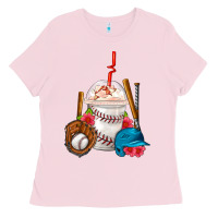 Bubblegum Pink Baseball Frappe Coffee Ladies Tee - FaDigitalArtStudio