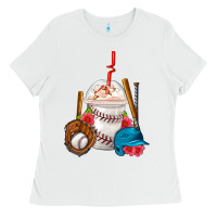 White Baseball Frappe Coffee Ladies Tee - FaDigitalArtStudio