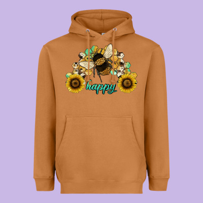 Bee Happy Honey Comb Heavyweight Hoodie Designed By Jahusdesignshop