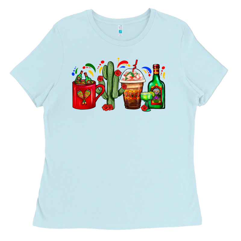 Mexico Coffee Cups With Cactus And Tequila Bottle Ladies Tee by FaDigitalArtStudio | Teevron